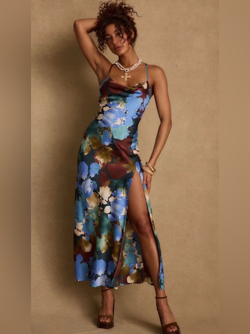 12th tribe natalia floral cowl neck maxi dress size small
